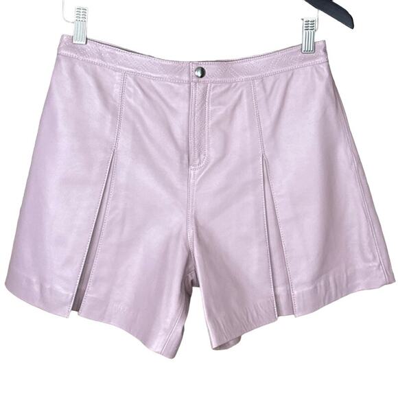 Rebecca Minkoff Mina Lambskin Leather Pleated Shorts Hydrangea Pink SZ 4 - Picture 1 of 11